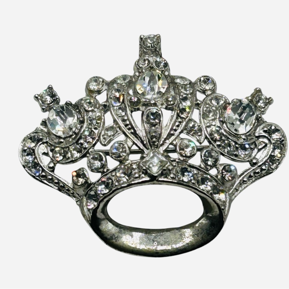 Vintage 1948 Adolph Katz Coro Rhinestone Crown Brooch
